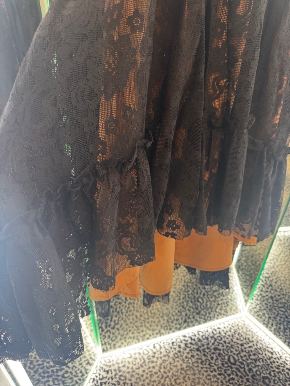 Joyfolie Black Lace High-Low Dress with Tan Underskirt - Picture 3 of 9